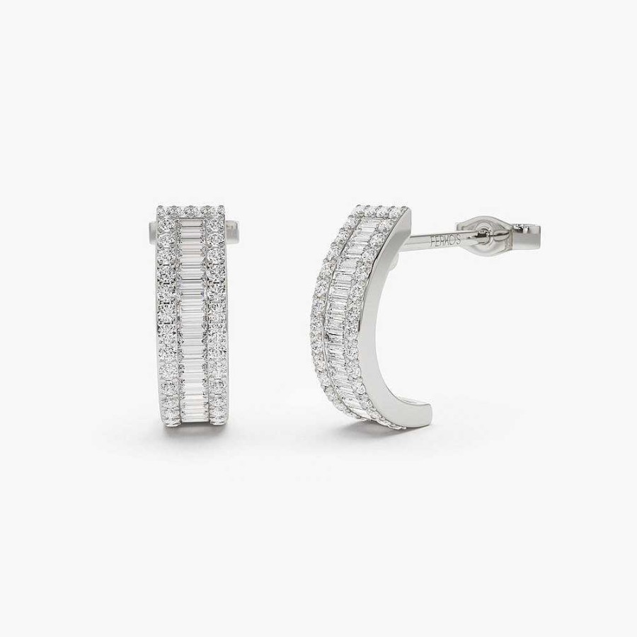 Earrings Ferkos Fine Jewelry | 14K Baguette And Round Diamond Micro Pave Earrings