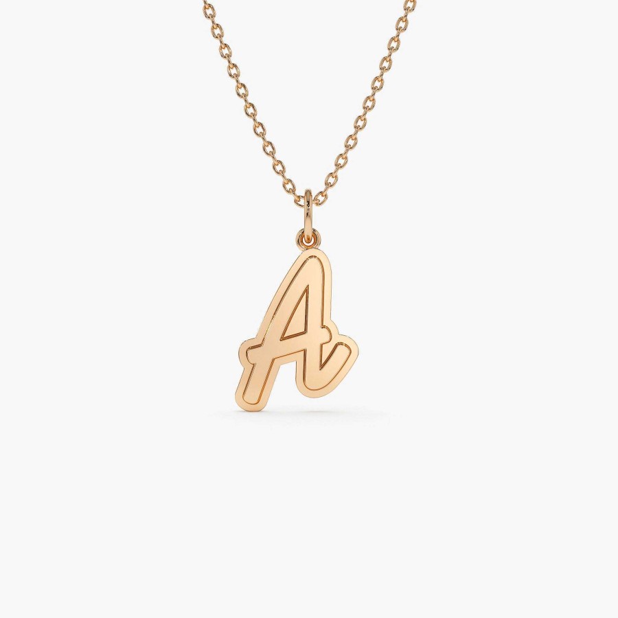 Necklaces Ferkos Fine Jewelry | 14K Solid Gold Script Font Initial Layered 3D Necklace