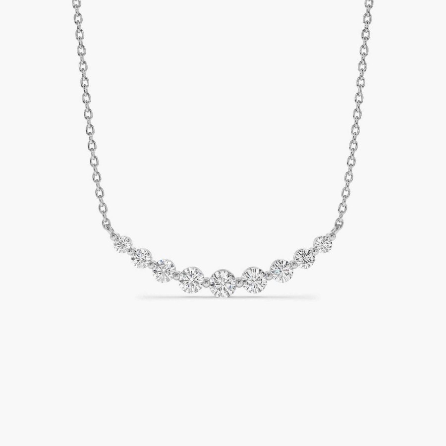 Necklaces Ferkos Fine Jewelry | 14K Shared Prong Curved Diamond Necklace