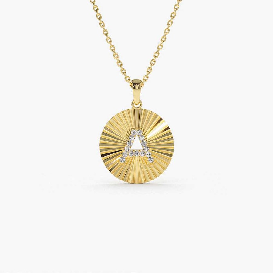 Necklaces Ferkos Fine Jewelry | 14K Sparkle Disc Diamond Initial Necklace