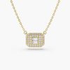 Necklaces Ferkos Fine Jewelry | 14K Baguette Diamond With Pave Diamond Necklace