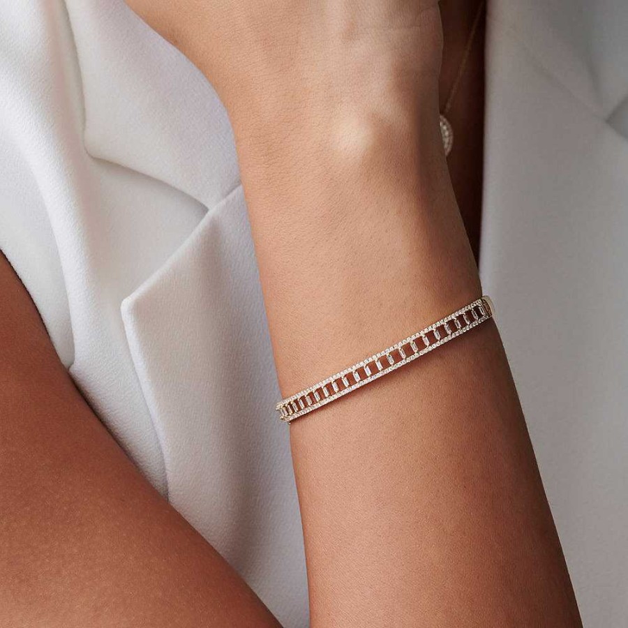 Bracelets Ferkos Fine Jewelry | 14K Baguette & Round Diamond Bangle Bracelet