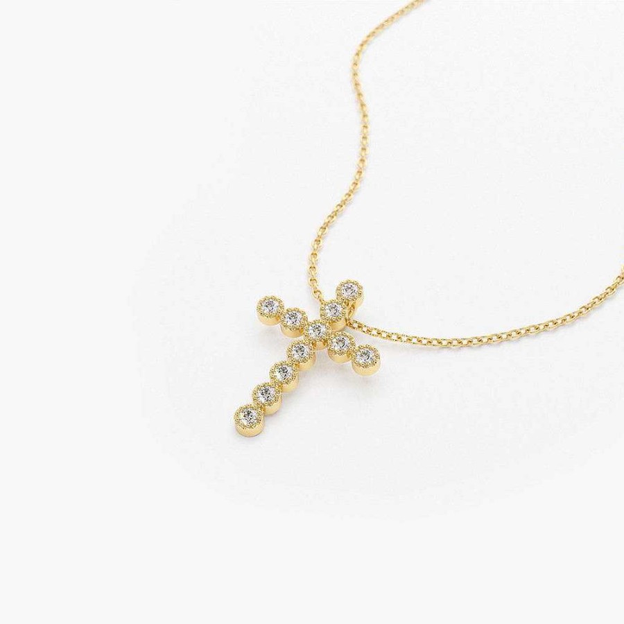 Necklaces Ferkos Fine Jewelry | Bezel Setting With Milgrain Diamond Cross Necklace