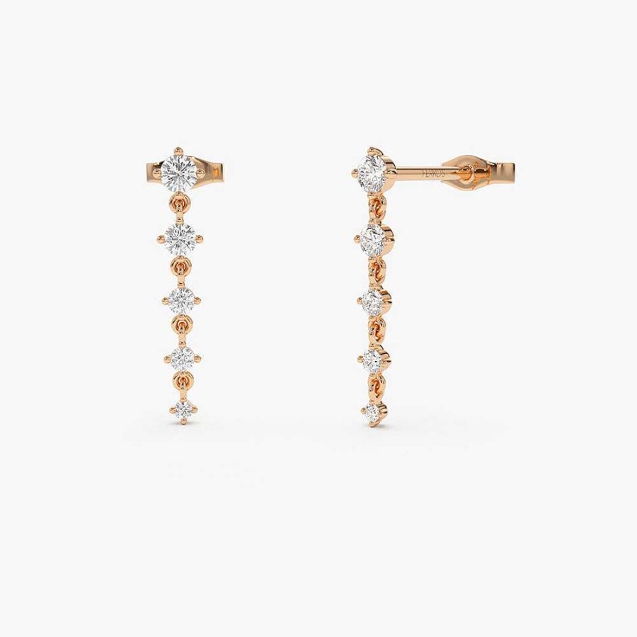 Earrings Ferkos Fine Jewelry | 14K Dangling 4 Prong Diamond Drop Earrings