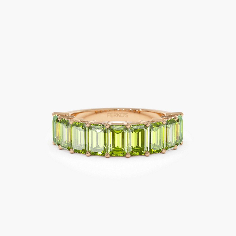 Rings Ferkos Fine Jewelry | 14K Emerald Cut Peridot Nine Stone Ring 2.35Ctw 14K Gold