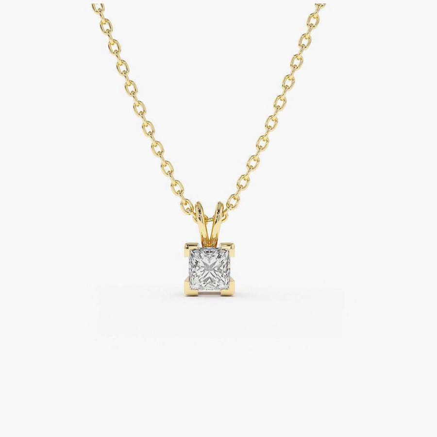 Necklaces Ferkos Fine Jewelry | 14K Princess-Cut Diamond Solitaire Pendant