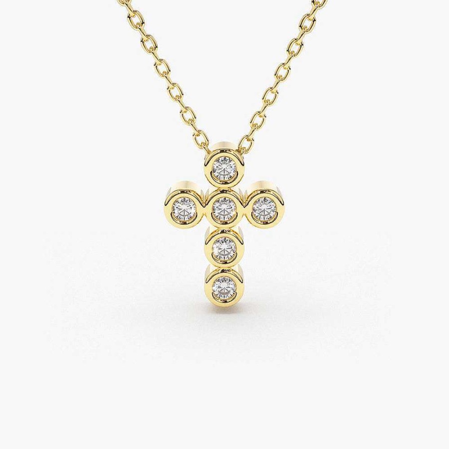 Necklaces Ferkos Fine Jewelry | 6 Stone Bezel Setting Diamond Cross Necklace