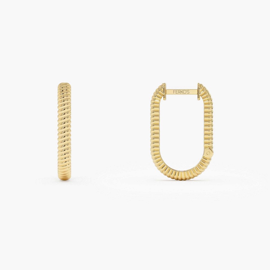 Earrings Ferkos Fine Jewelry | 14K Twisted Rope Paperclip Hoop Earrings