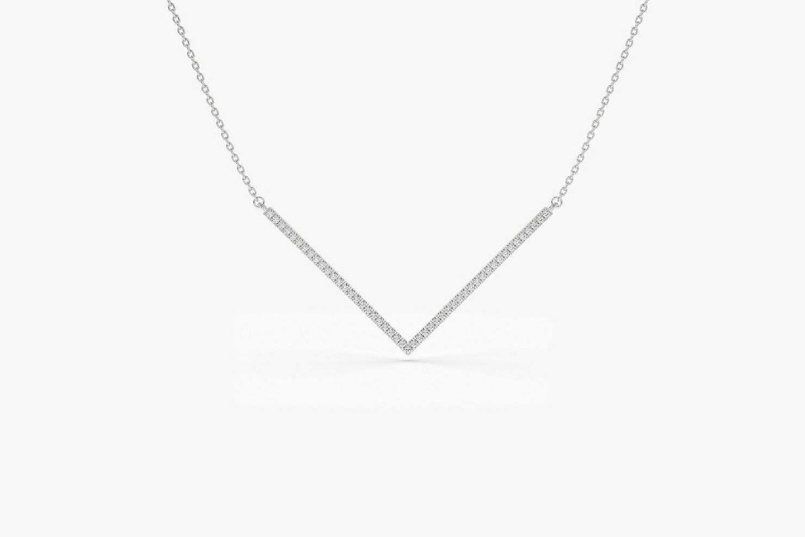 Necklaces Ferkos Fine Jewelry | 14K V Shaped Diamond Chevron Necklace