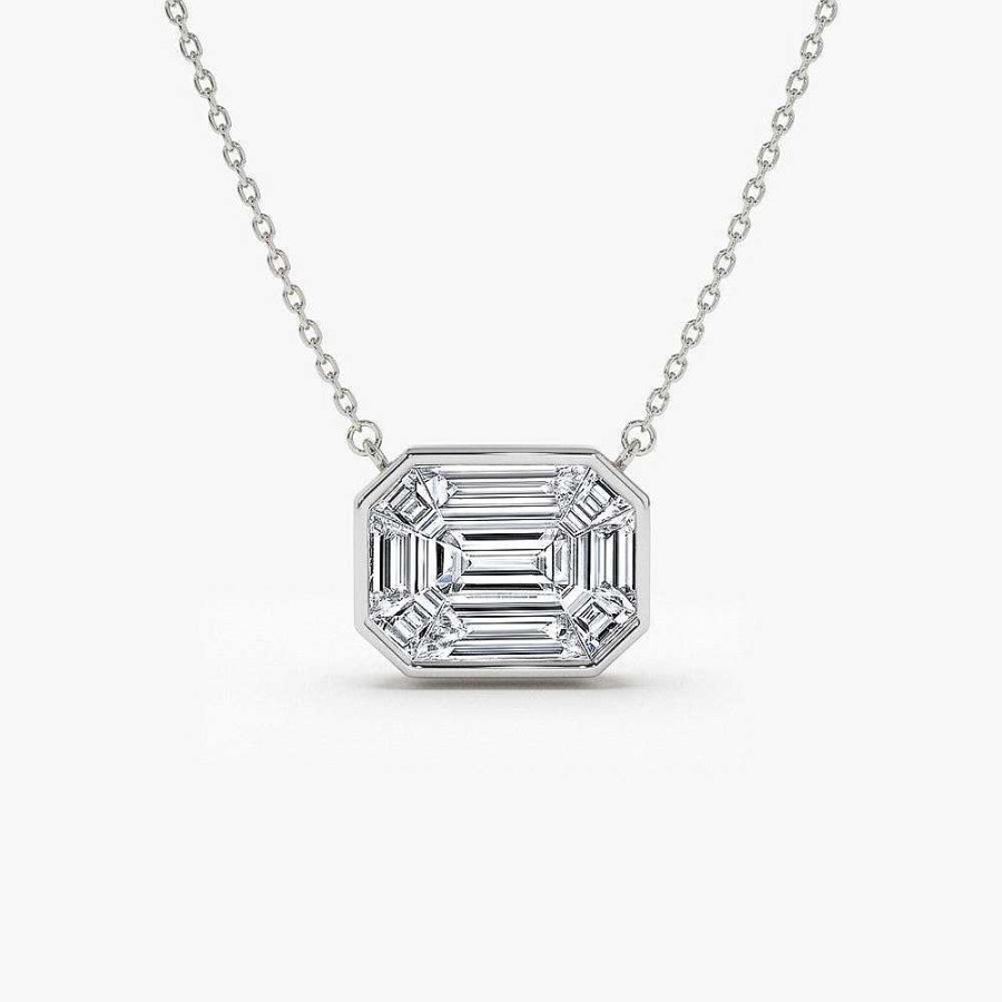 Necklaces Ferkos Fine Jewelry | 14K Illusion Setting Step Cut Mosaic Diamond Necklace