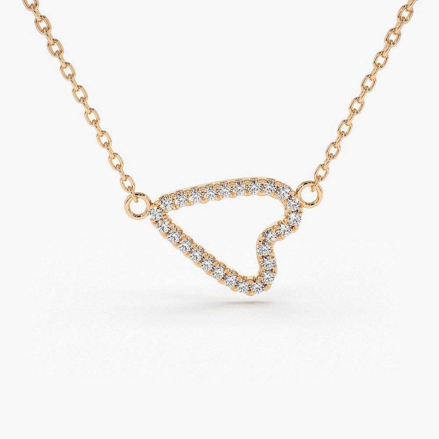 Necklaces Ferkos Fine Jewelry | Sideways Diamond Heart In Micro Pave Setting