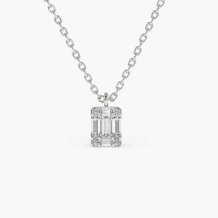 Necklaces Ferkos Fine Jewelry | Baguette & Round Diamond Charm Pendant