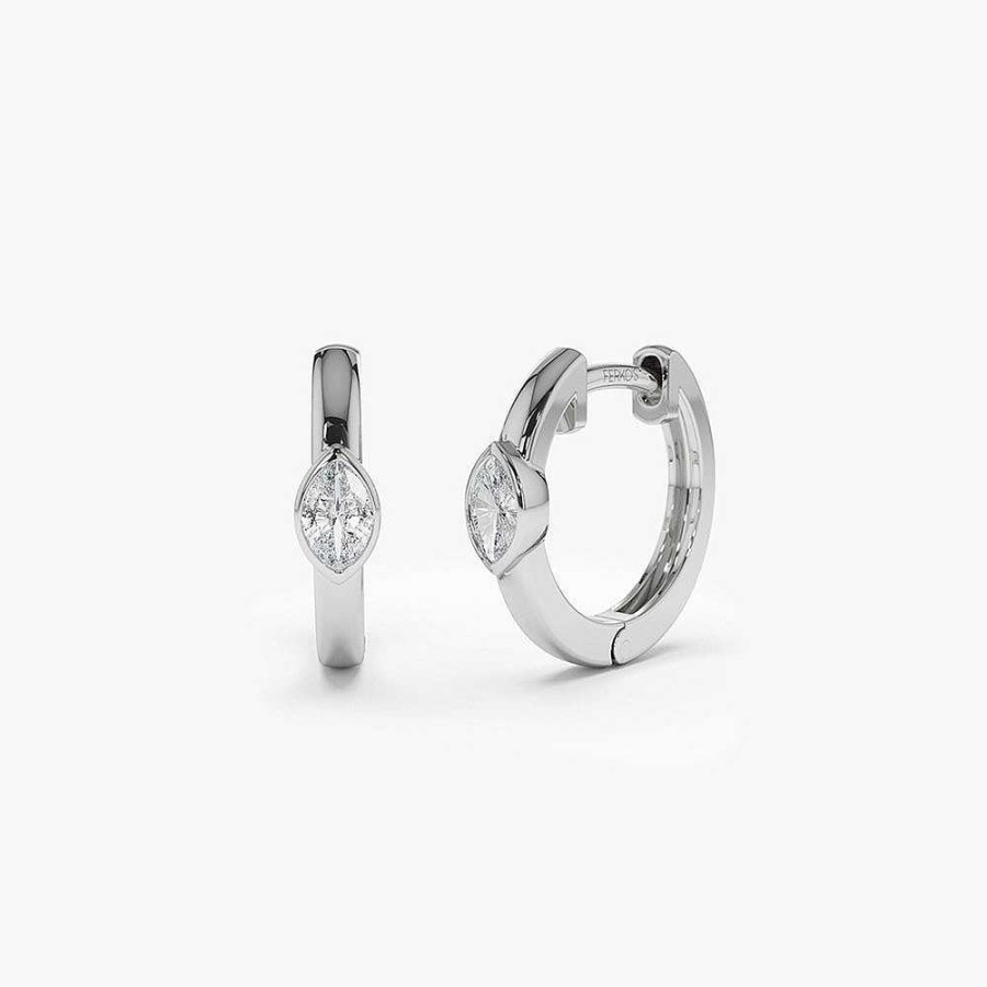 Earrings Ferkos Fine Jewelry | 14K Bezel Setting Marquise Diamond Mini Hoops