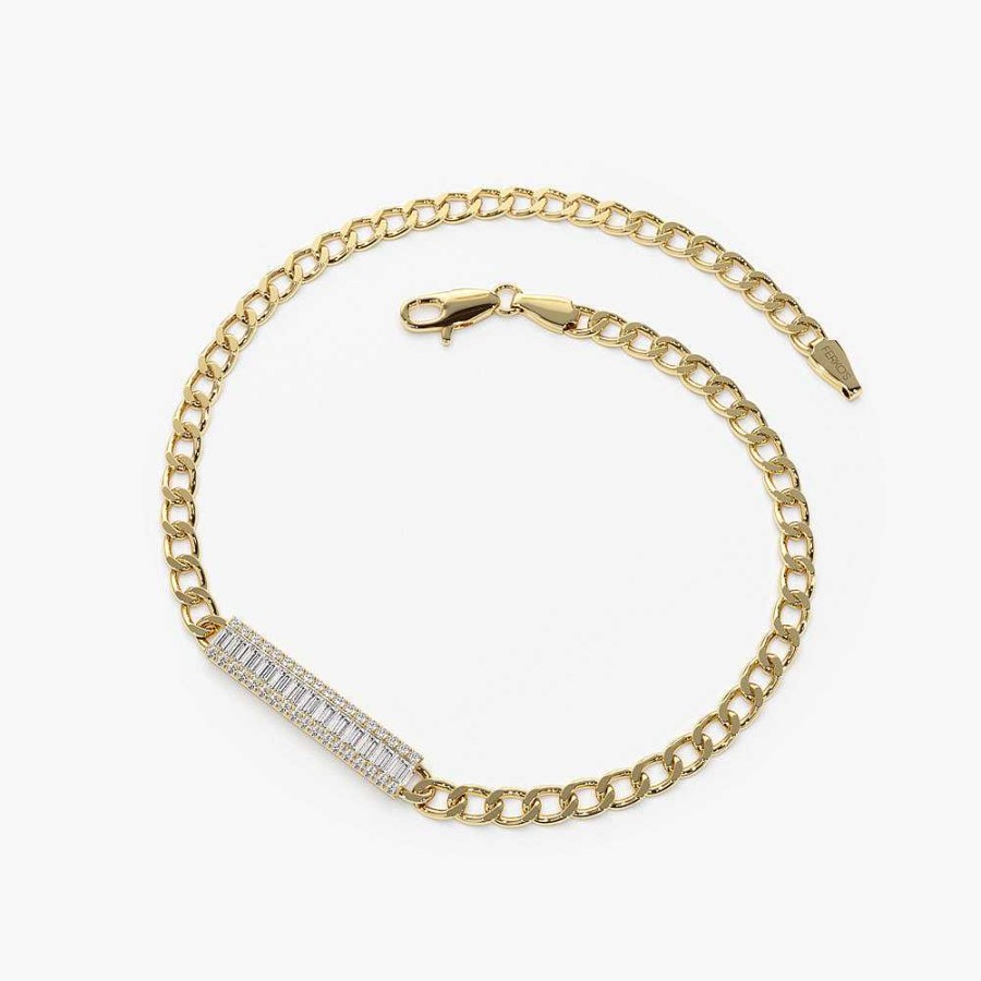 Bracelets Ferkos Fine Jewelry | 14K Baguette Diamond Bar Curb Link Bracelet