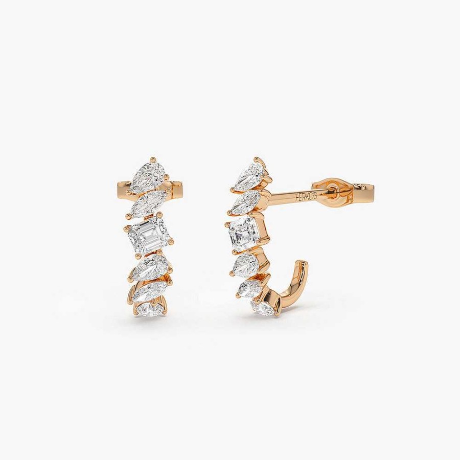 Earrings Ferkos Fine Jewelry | Mixed Diamond Shapes Statement Stud Earrings