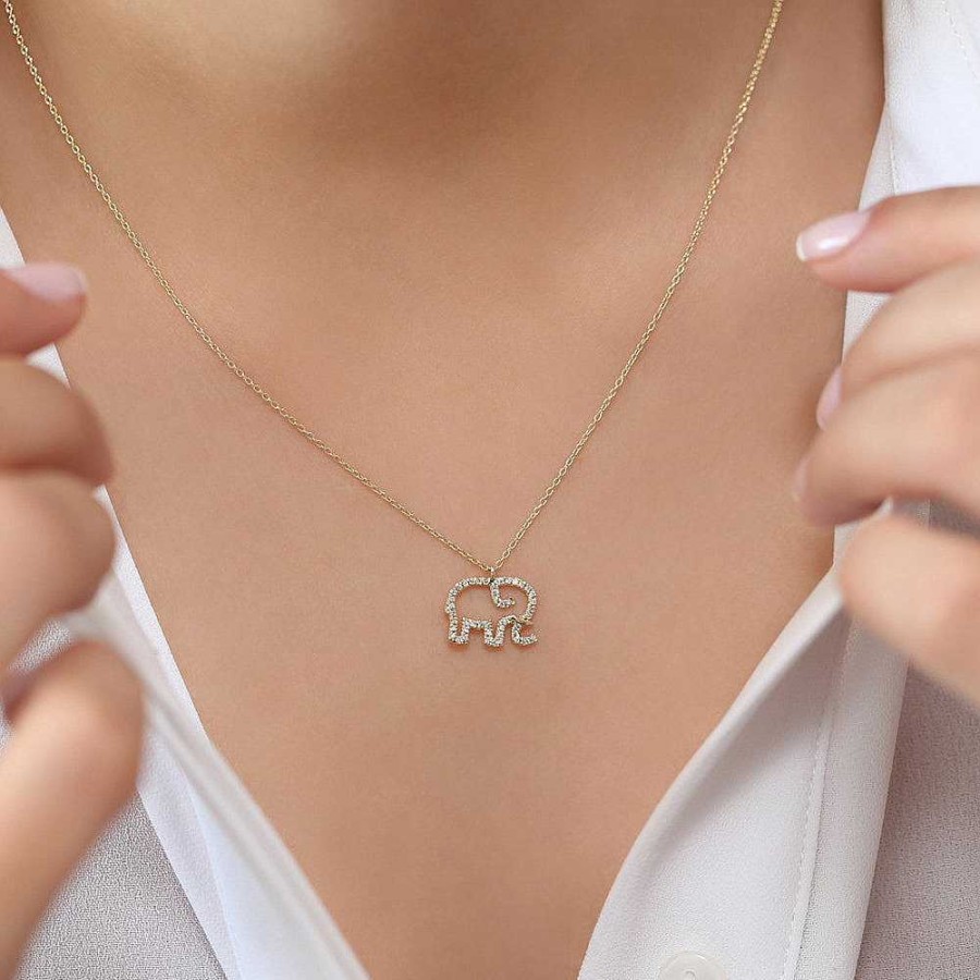 Necklaces Ferkos Fine Jewelry | Diamond Elephant Charm Necklace