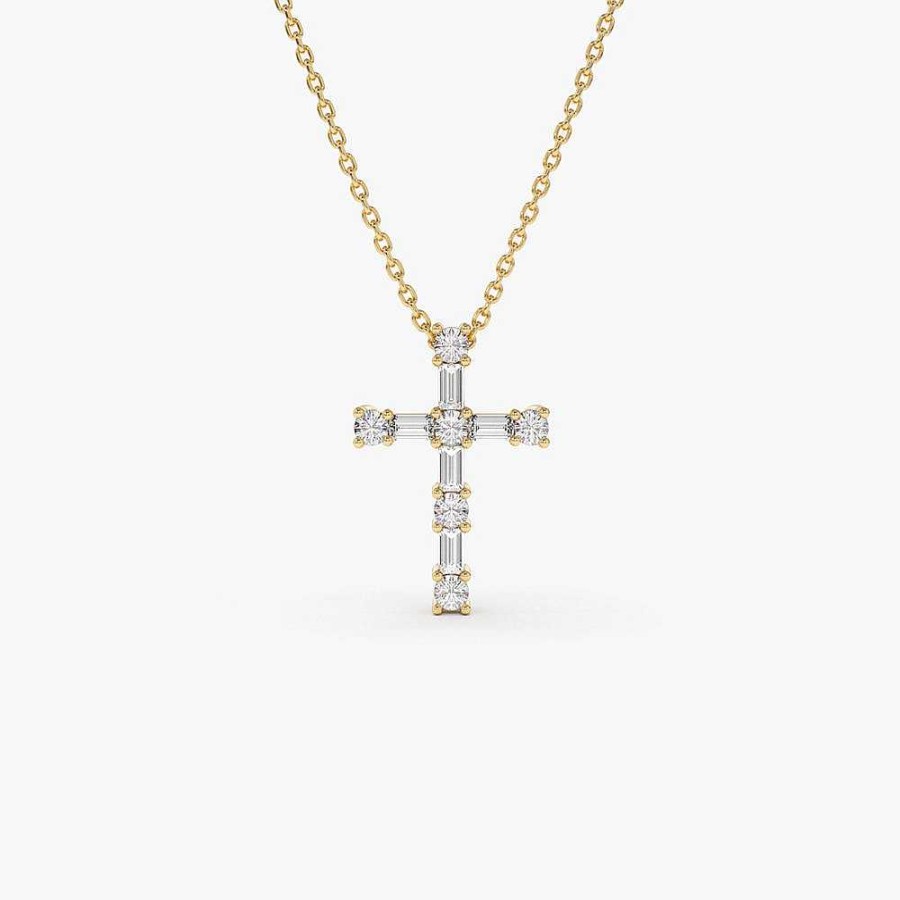 Necklaces Ferkos Fine Jewelry | Baguette And Round Diamond Necklace