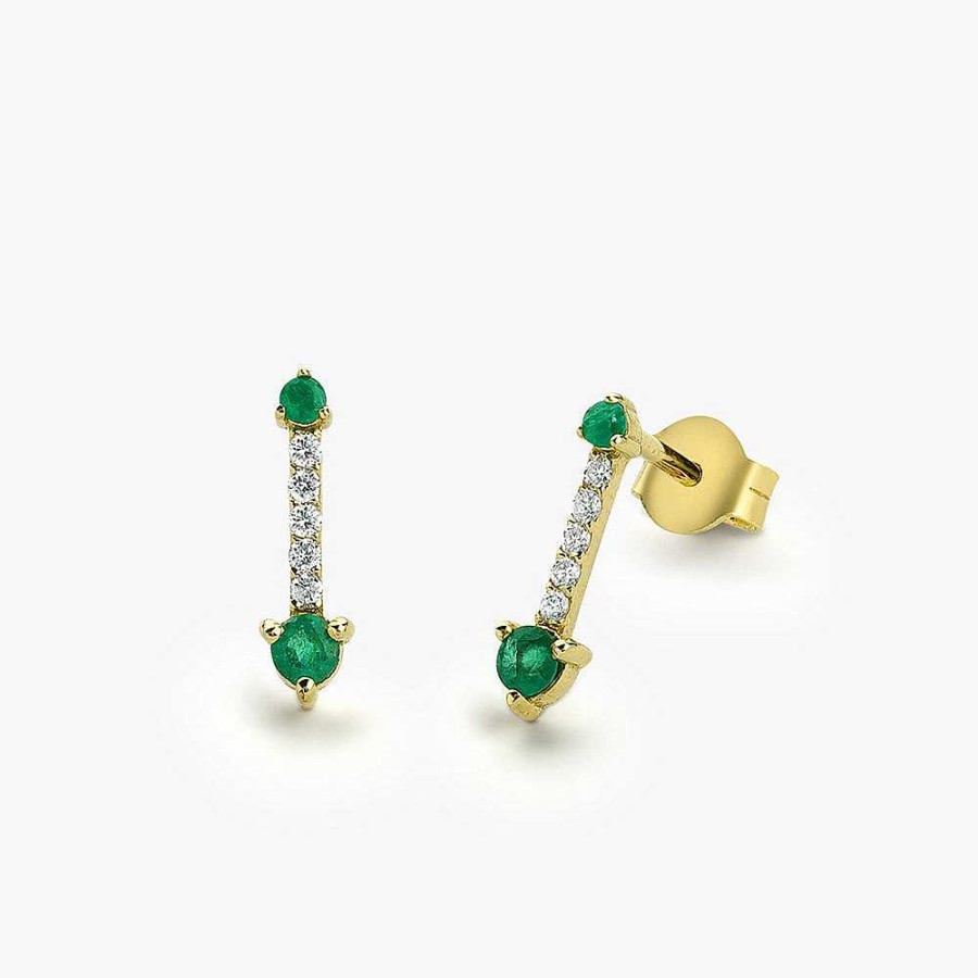 Earrings Ferkos Fine Jewelry | Round Emerald And Diamond Earrings