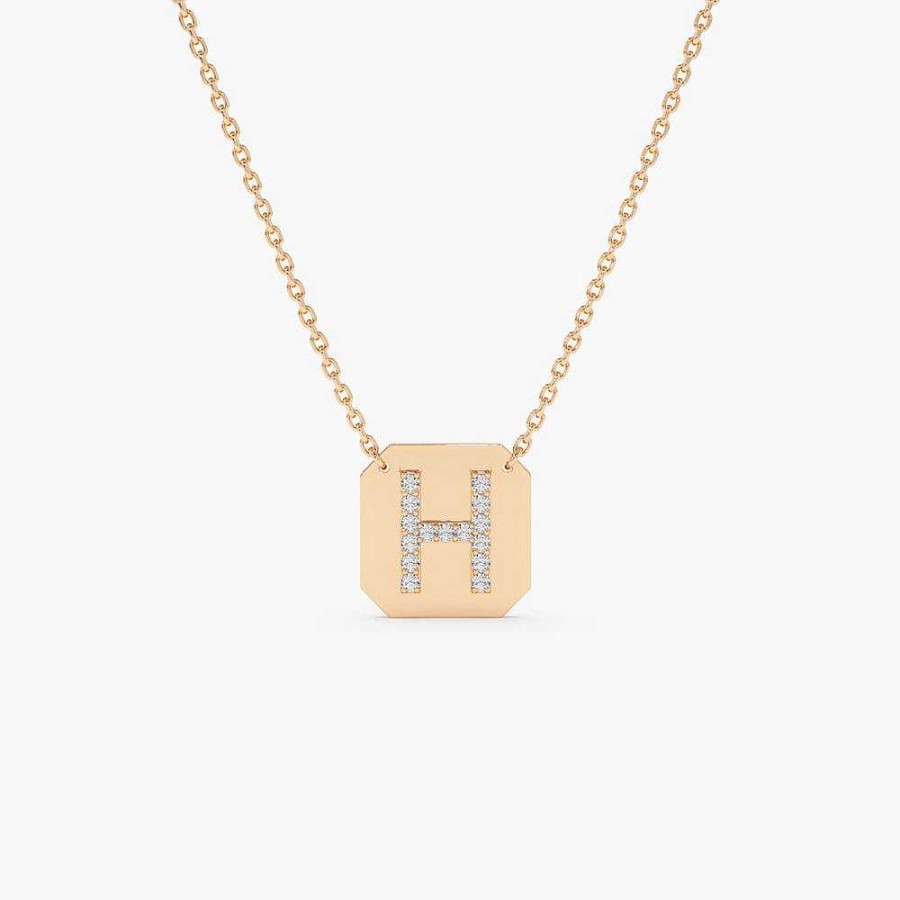 Necklaces Ferkos Fine Jewelry | 14K Solid Gold Diamond Letter Necklace