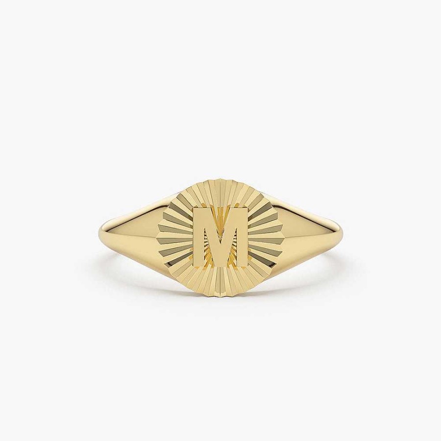 Rings Ferkos Fine Jewelry | 14K Sunburst Initial Signet Ring