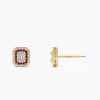 Earrings Ferkos Fine Jewelry | 14K Baguette And Round Ruby Studs Halo Setting