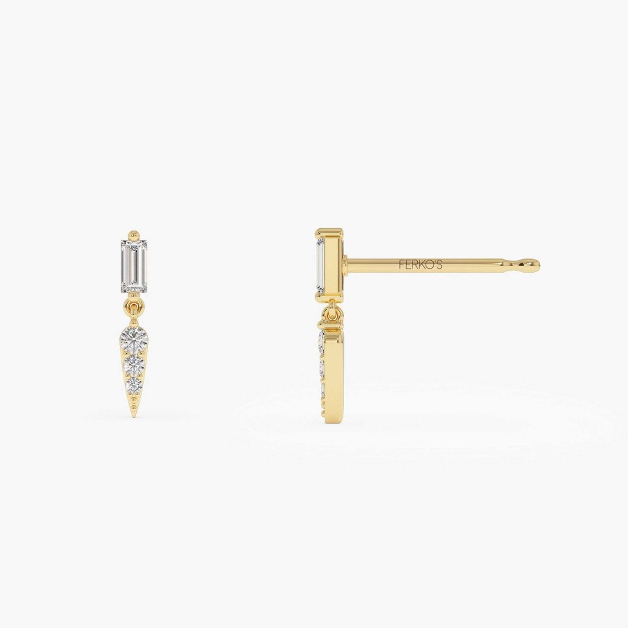 Earrings Ferkos Fine Jewelry | 14K Baguette & Round Diamond Dangle Spike Earrings