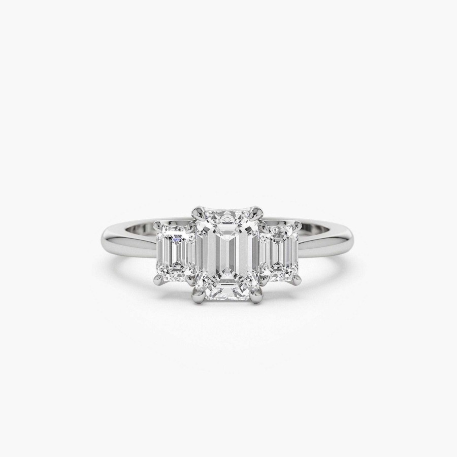 Rings Ferkos Fine Jewelry | 1.50 Ctw 14K Emerald Cut Lab-Grown Diamond Three Stone Engagement Ring - Julie