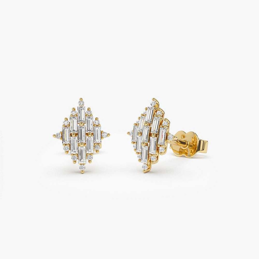 Earrings Ferkos Fine Jewelry | 14K Trendy Baguette Diamond Cluster Studs