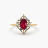 Rings Ferkos Fine Jewelry | 14K Unique Natural Ruby And Baguette Ring