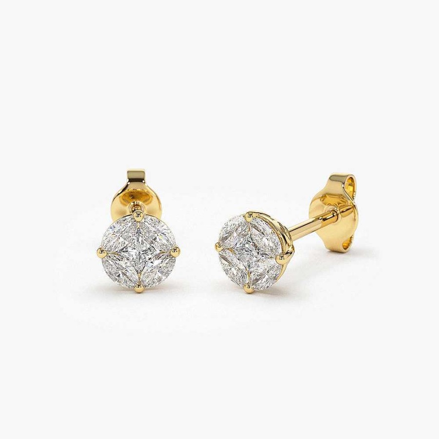 Earrings Ferkos Fine Jewelry | 14K 5Mm Illusion Setting Diamond Studs