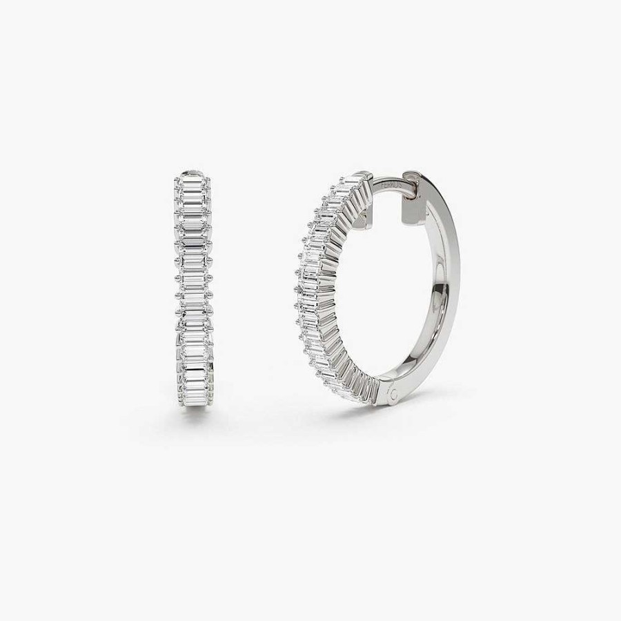 Earrings Ferkos Fine Jewelry | 14K Baguette Diamond Hoop Earrings