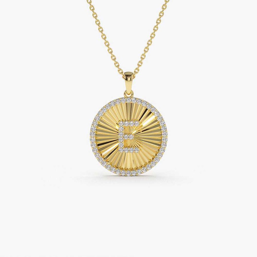 Necklaces Ferkos Fine Jewelry | 14K Diamond Initial Ballerina Disc Necklace