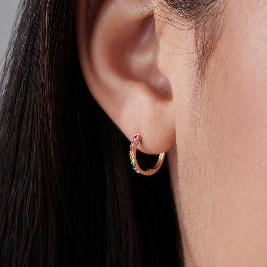 Earrings Ferkos Fine Jewelry | Multi Color Huggie Hoop Earrings