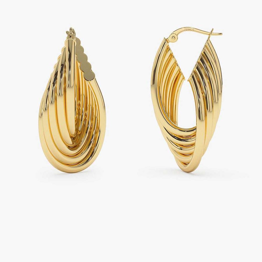 Earrings Ferkos Fine Jewelry | 14K Chunky Twisted Hoop Earrings 14K Gold