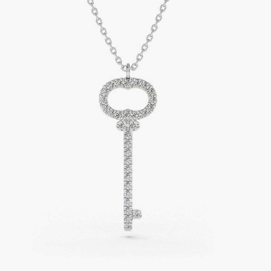 Necklaces Ferkos Fine Jewelry | Diamond Key Charm Necklace