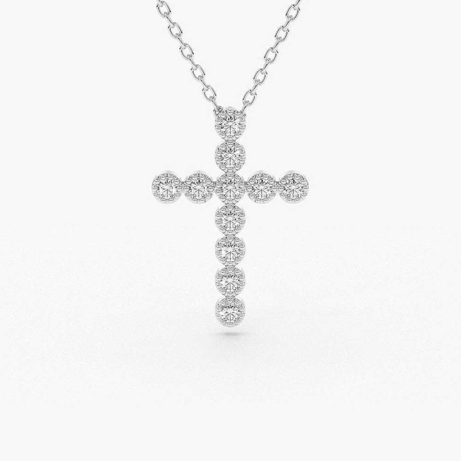 Necklaces Ferkos Fine Jewelry | Bezel Setting With Milgrain Diamond Cross Necklace