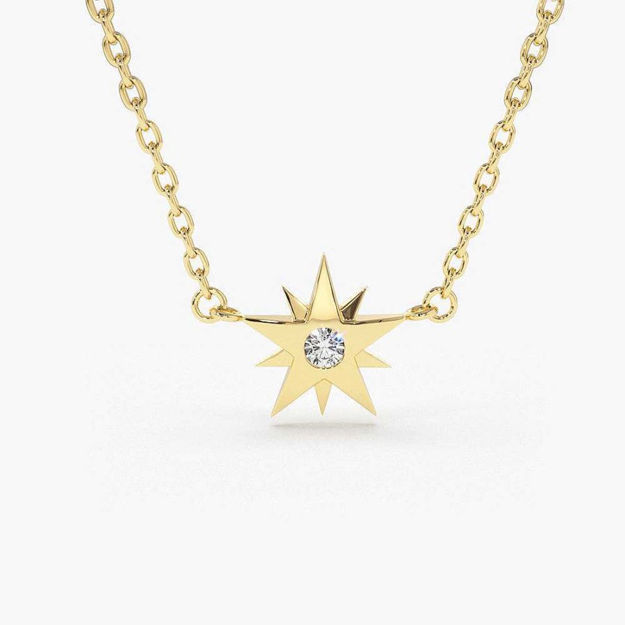 Necklaces Ferkos Fine Jewelry | Single Diamond Star Necklace