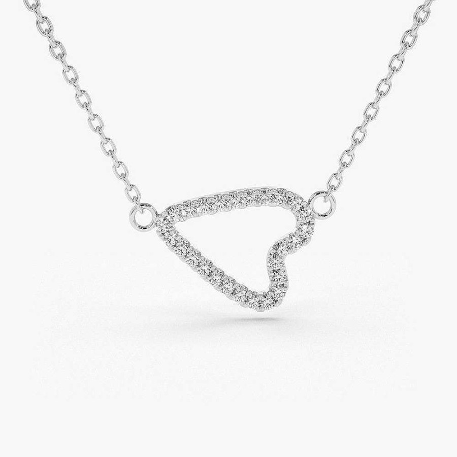 Necklaces Ferkos Fine Jewelry | Sideways Diamond Heart In Micro Pave Setting