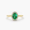 Rings Ferkos Fine Jewelry | Oval Cut Emerald Halo Diamond Ring