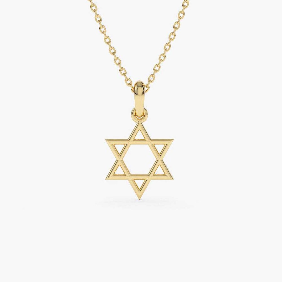 Necklaces Ferkos Fine Jewelry | 14K Plain Gold Star Of David Necklace