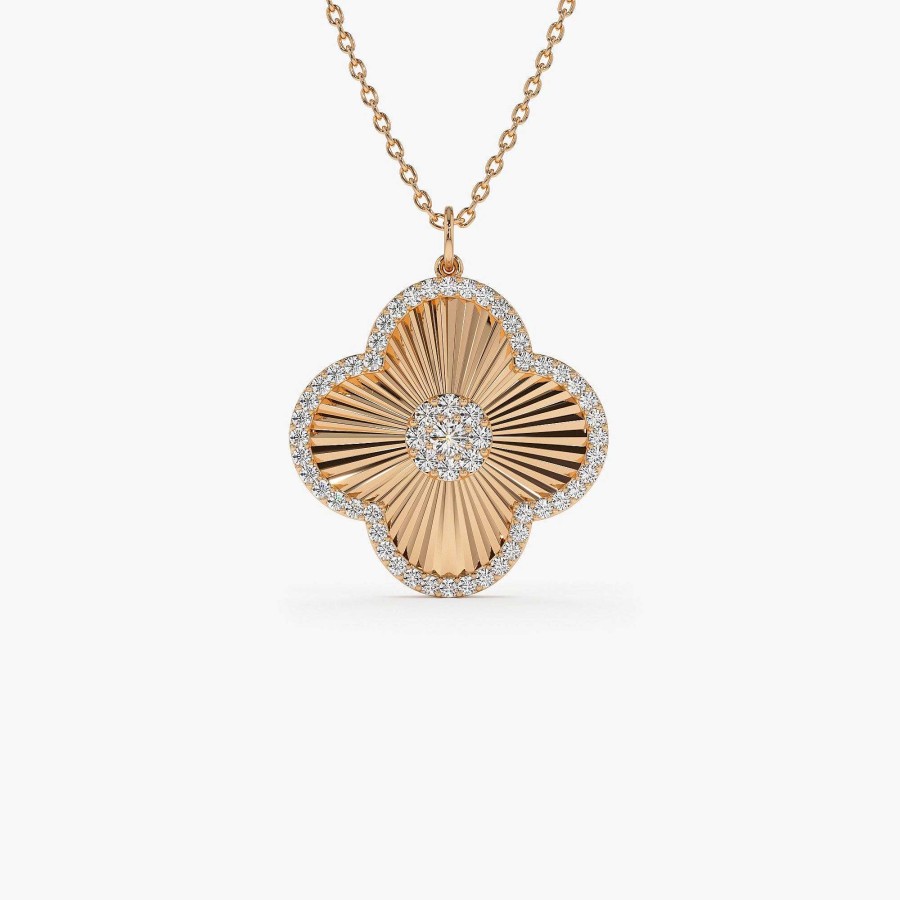 Necklaces Ferkos Fine Jewelry | Textured Diamond Clover Charm Pendant