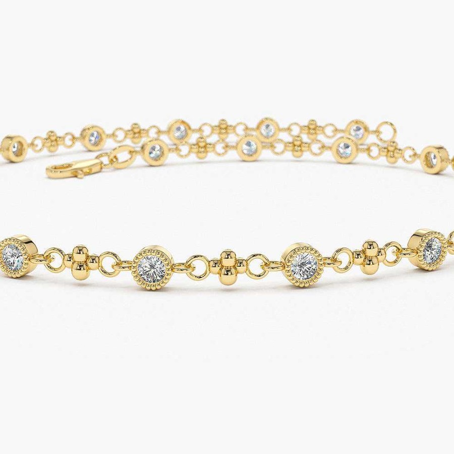 Bracelets Ferkos Fine Jewelry | 14K Bezel Setting Diamond With Milgrain Bracelet