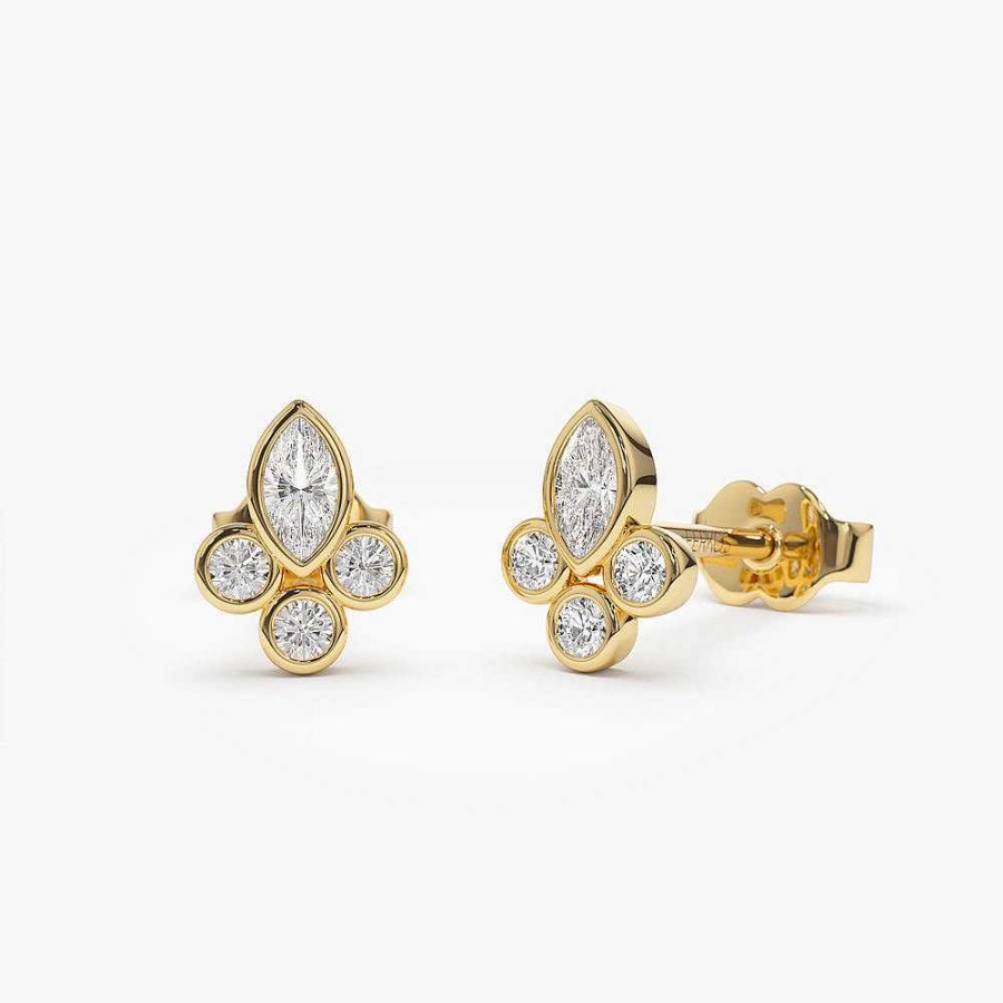 Earrings Ferkos Fine Jewelry | 14K Marquise & Round Diamond Crown Earrings