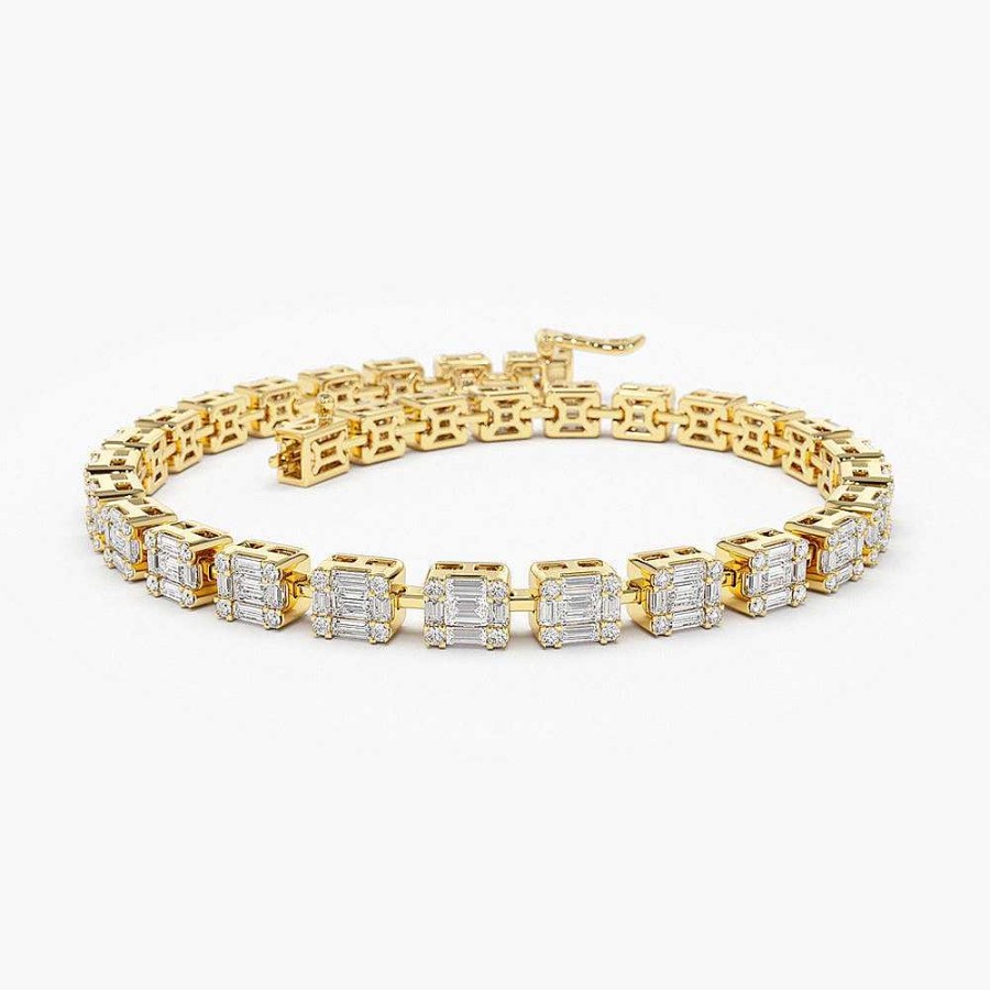 Bracelets Ferkos Fine Jewelry | 14K Baguette And Round Diamond Illusion Setting Tennis Bracelet