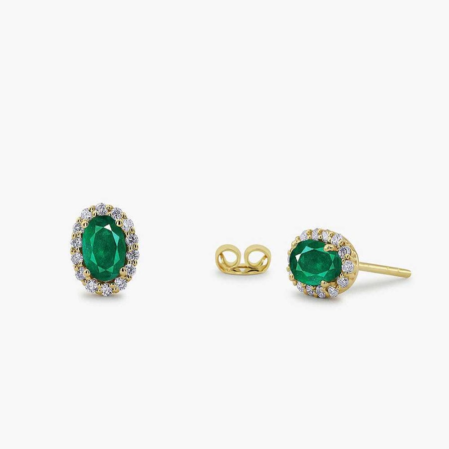 Earrings Ferkos Fine Jewelry | Oval Cut Emerald Diamond Earrings