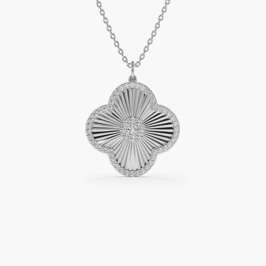 Necklaces Ferkos Fine Jewelry | Textured Diamond Clover Charm Pendant