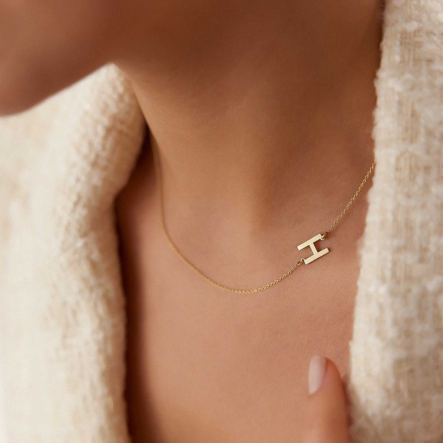 Necklaces Ferkos Fine Jewelry | 14K Sideways Initial Necklace