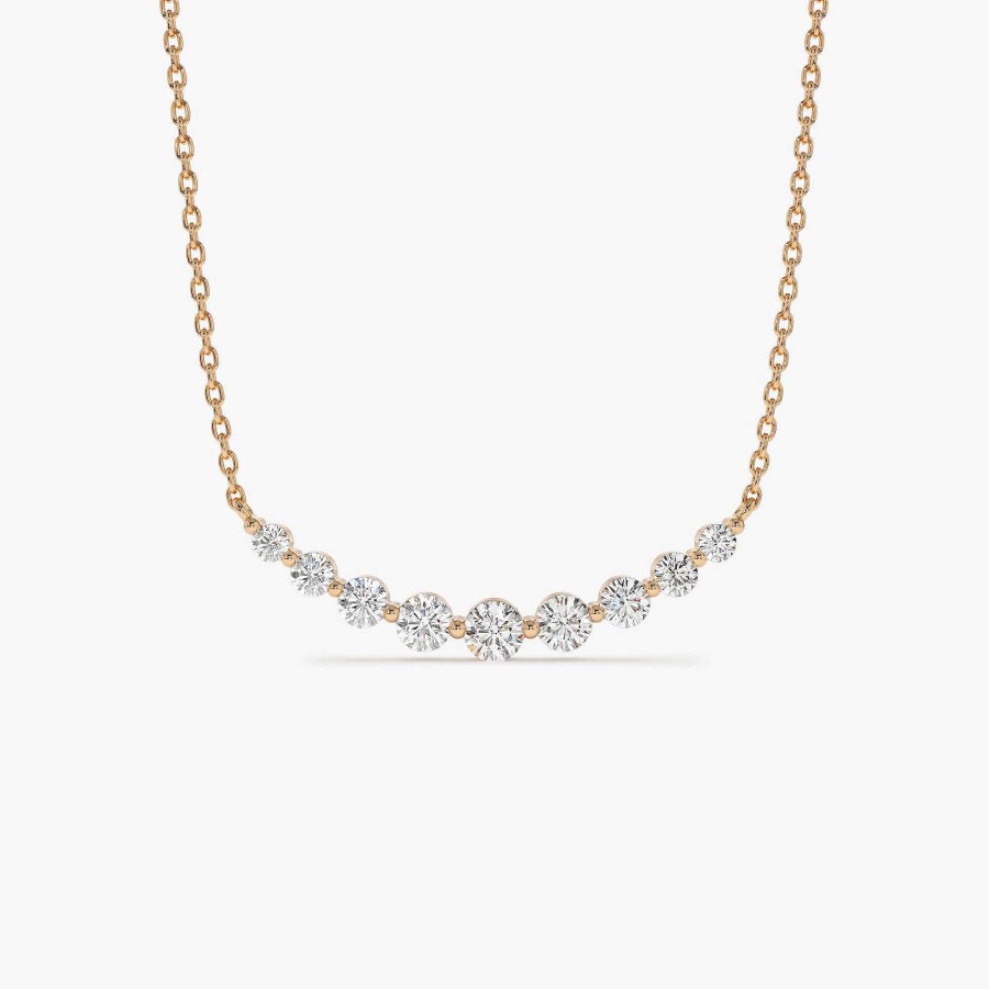 Necklaces Ferkos Fine Jewelry | 14K Shared Prong Curved Diamond Necklace