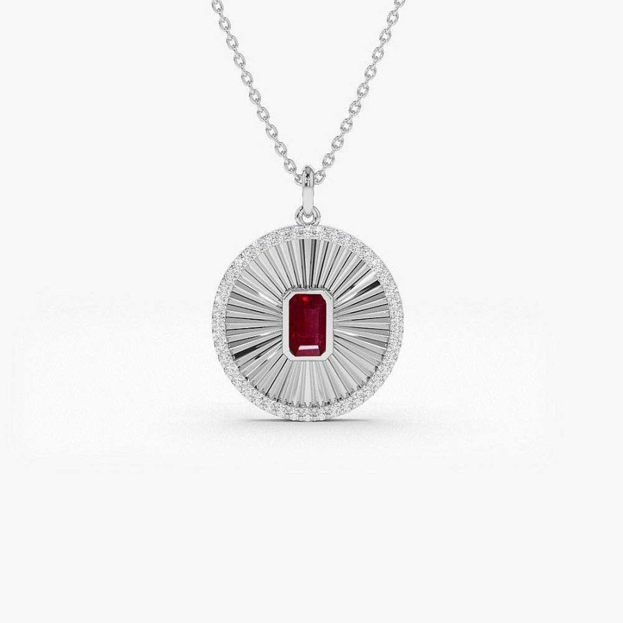 Necklaces Ferkos Fine Jewelry | 14K Ruby And Diamond Medallion Necklace