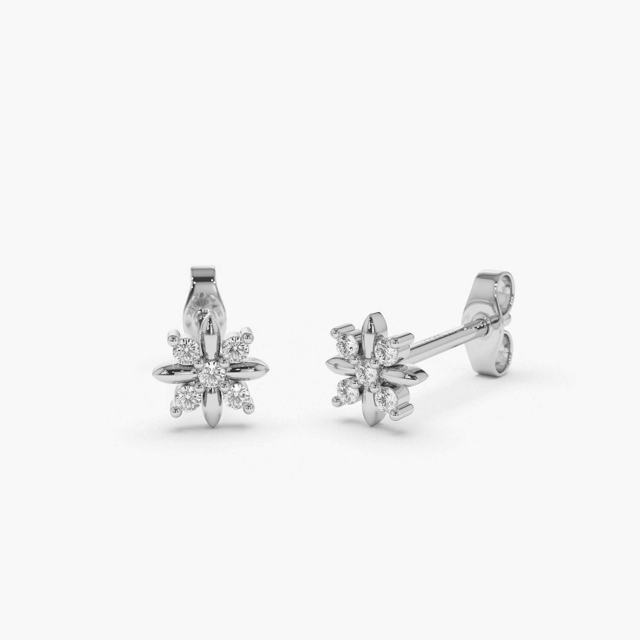 Earrings Ferkos Fine Jewelry | 14K Dainty Crisscross Cluster Diamond Studs